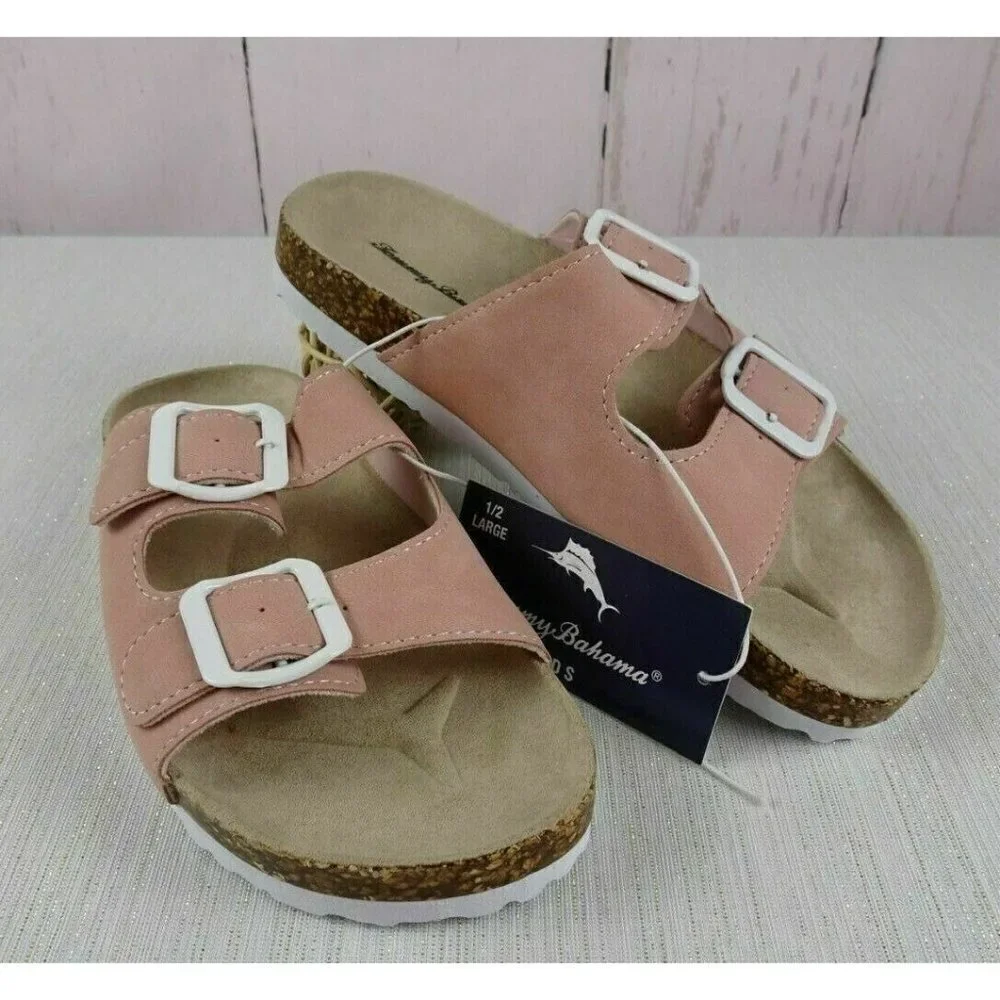 Tommy Bahama Girl's Sandals Double Strap Slip-On Shoes Blush Pink NWT Large 1/2